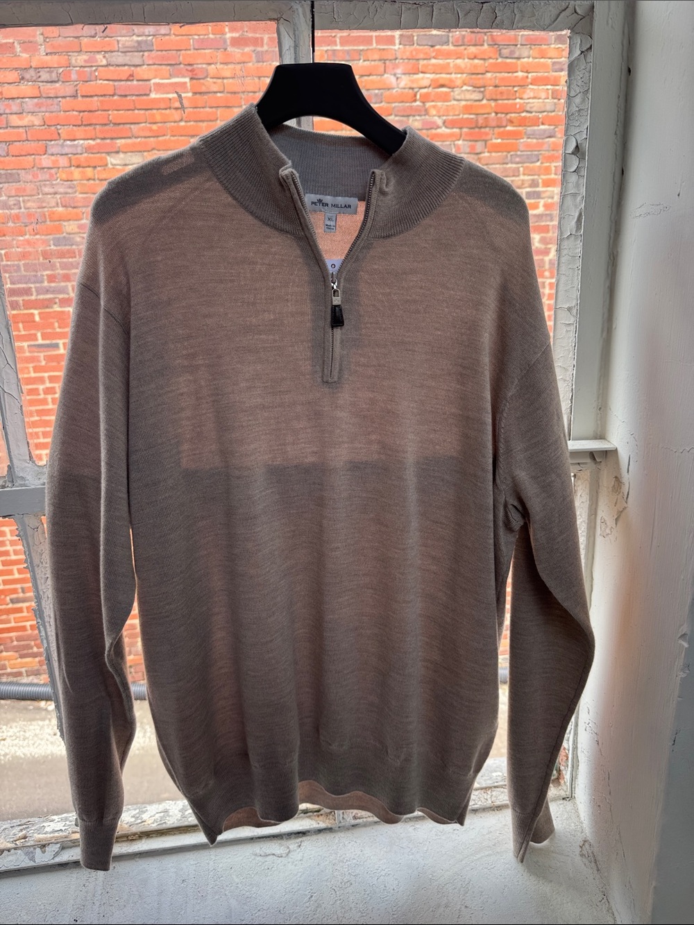 Peter Millar Men's Taupe Zip-Neck Merino Sweater